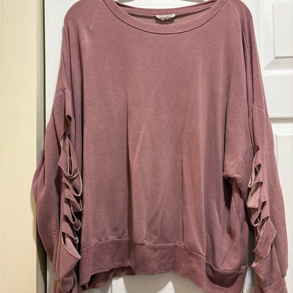 Fantastic Fawn Mauve Sweatshirt with Ruffle Sleeves